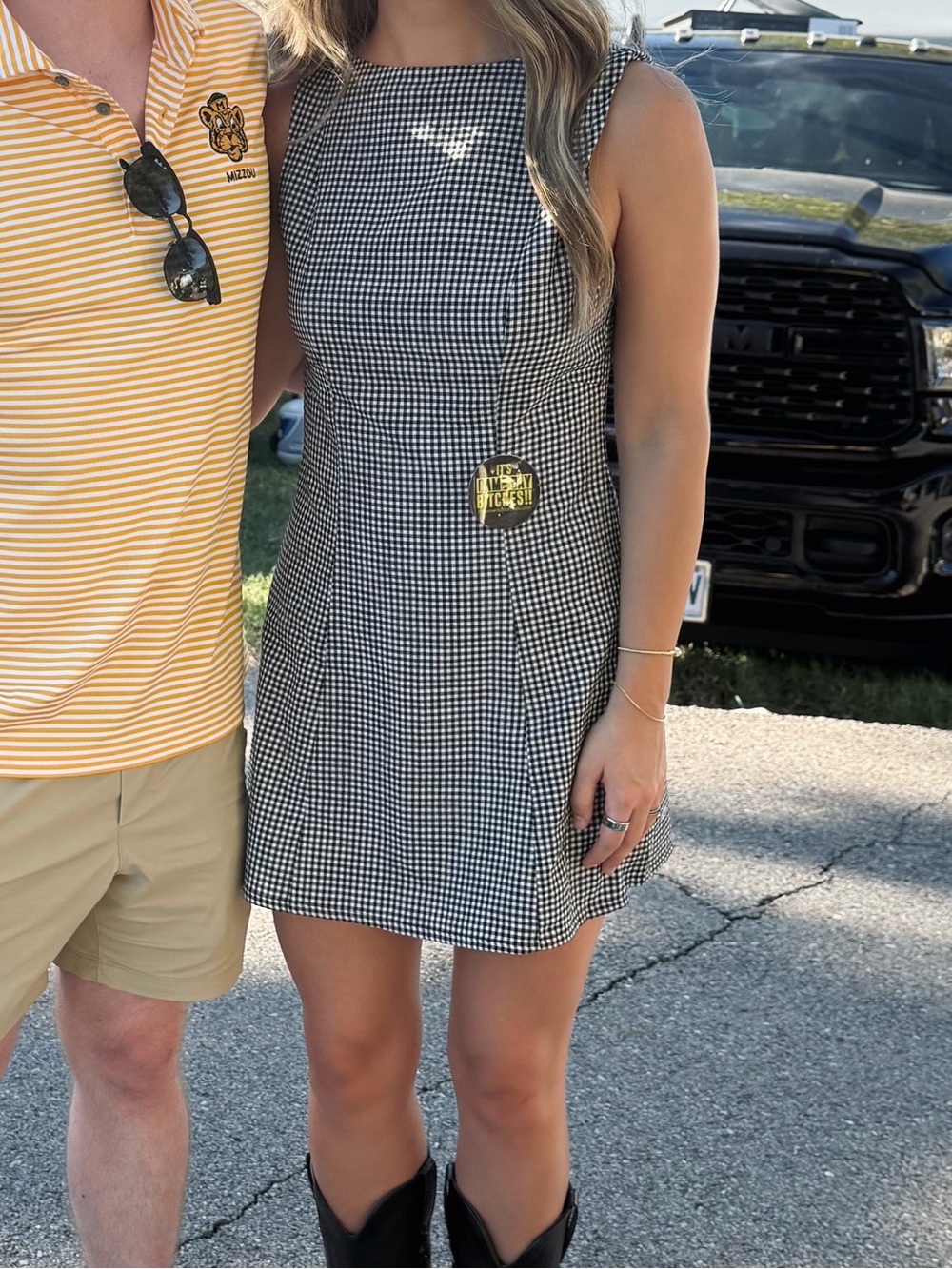 Black & White Gingham Mini Dress - Sleeveless Shift